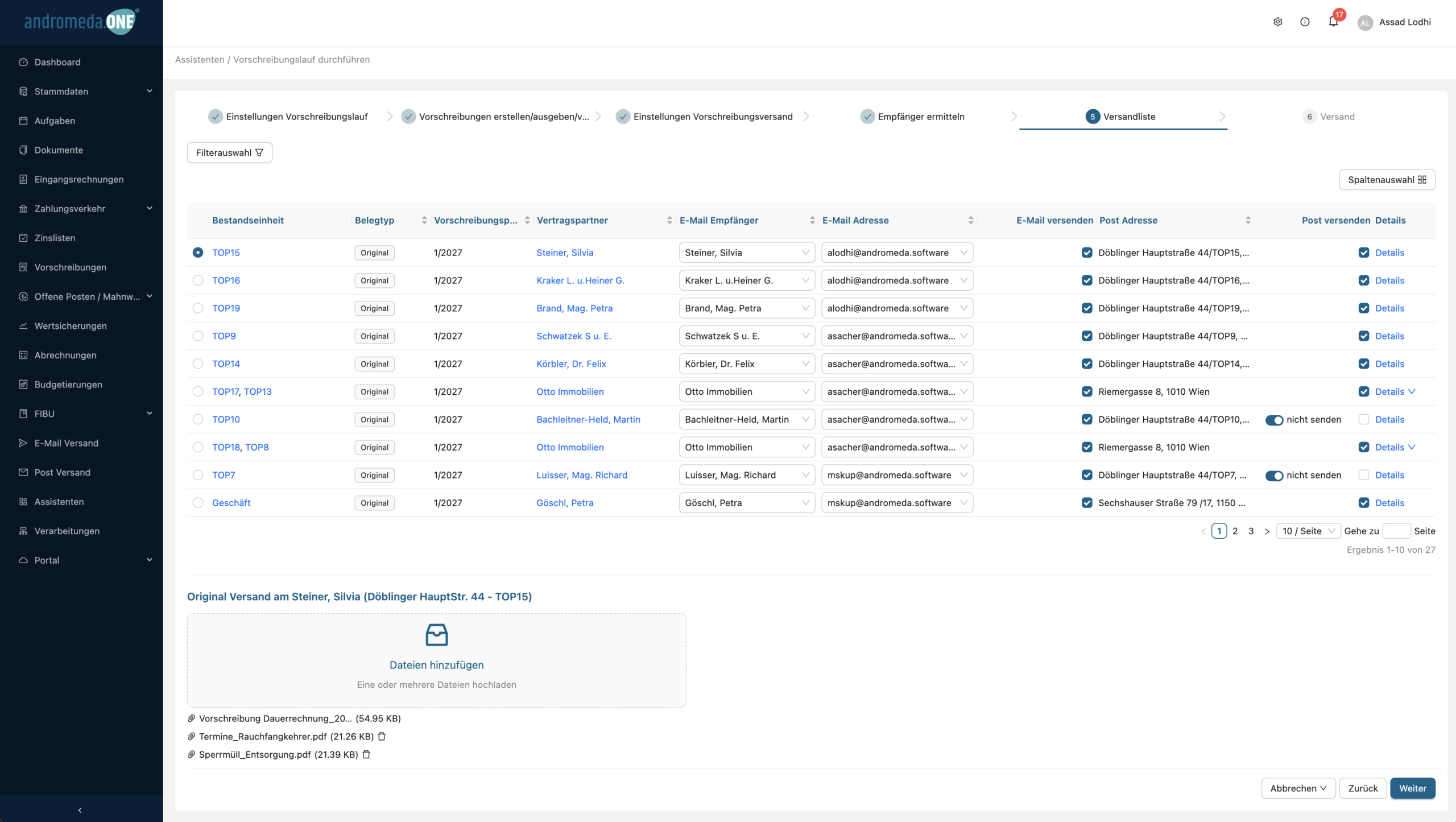 Schritt 5: Die komplette Versandliste wird erstellt und zugeordnet