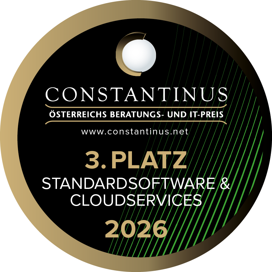 Constantinus Award Siegel f&uuml;r den 3. Platz in der Kategorie Standardsoftware &amp; Cloudservices