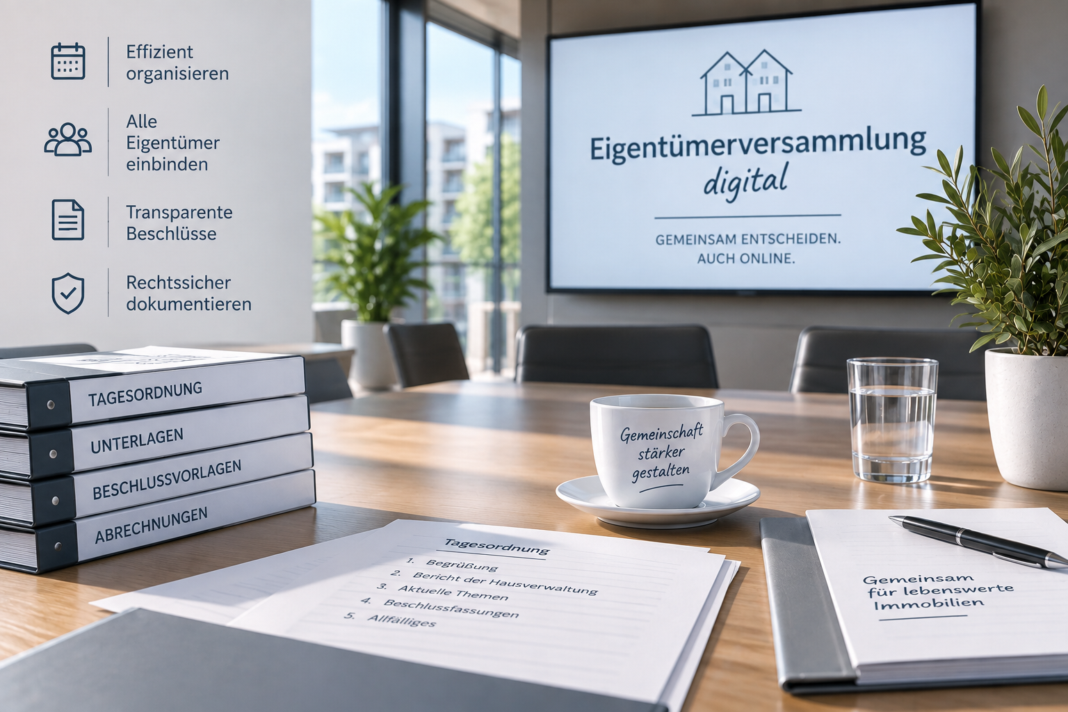 Eigentümerversammlung digital vorbereiten mit Unterlagen, Termin, Technik und Eigentümerinformationen