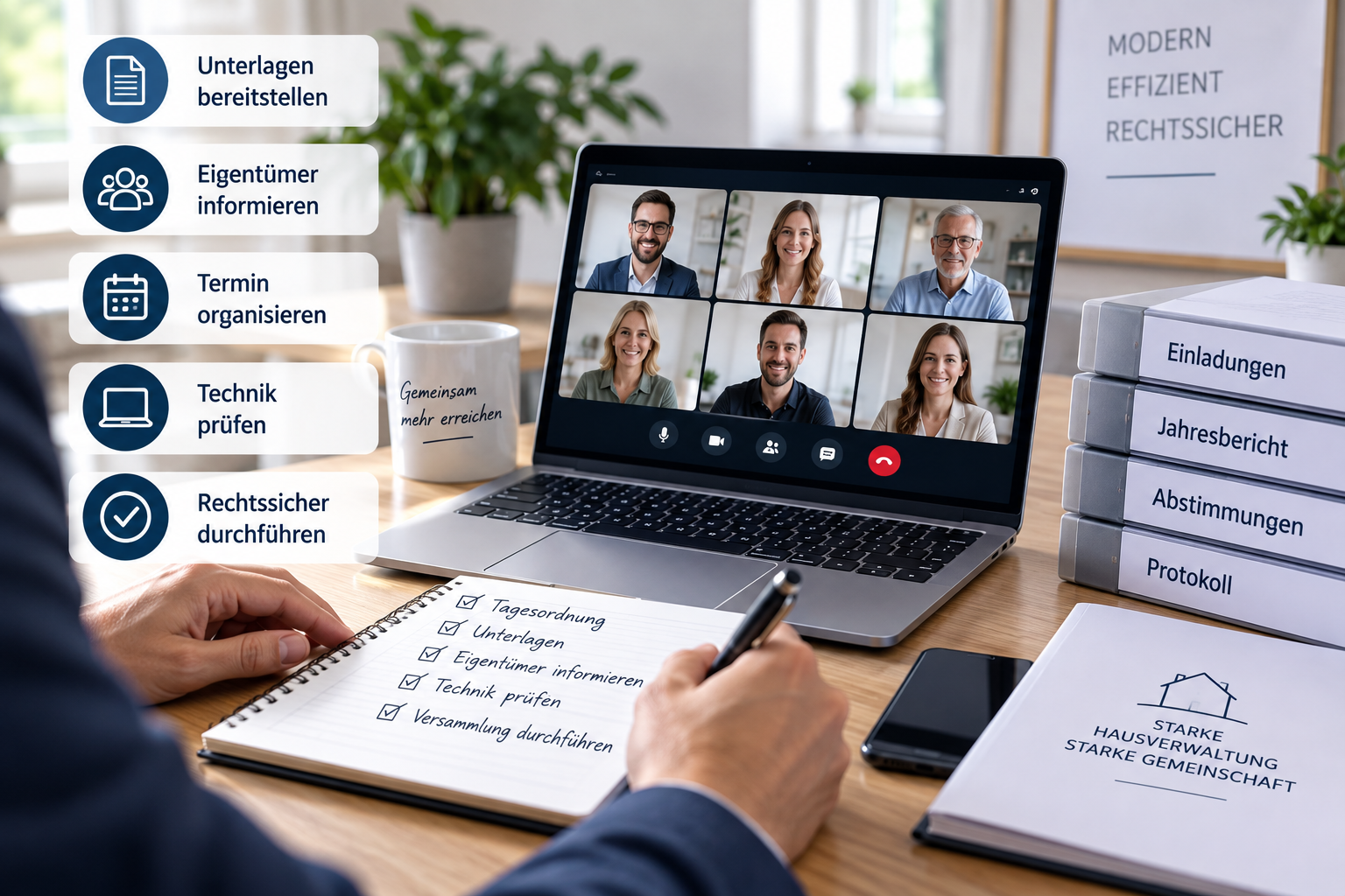 Eigentümerversammlung digital vorbereiten mit Unterlagen, Termin, Technik und Eigentümerinformationen